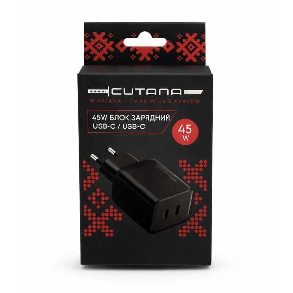 Зарядний пристрій 45W USB-C/USB-C Power Adapter Black, Cutana