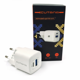 Мережевий адаптер  Сutana 20w GaN  з  виходами USB та Type-C